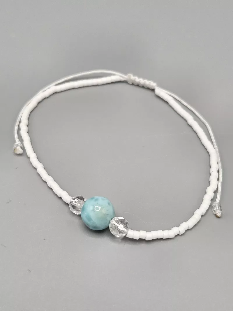 Náramek Larimar 7 mm a Křišťál a Delica shamballa 16 - 20 cm