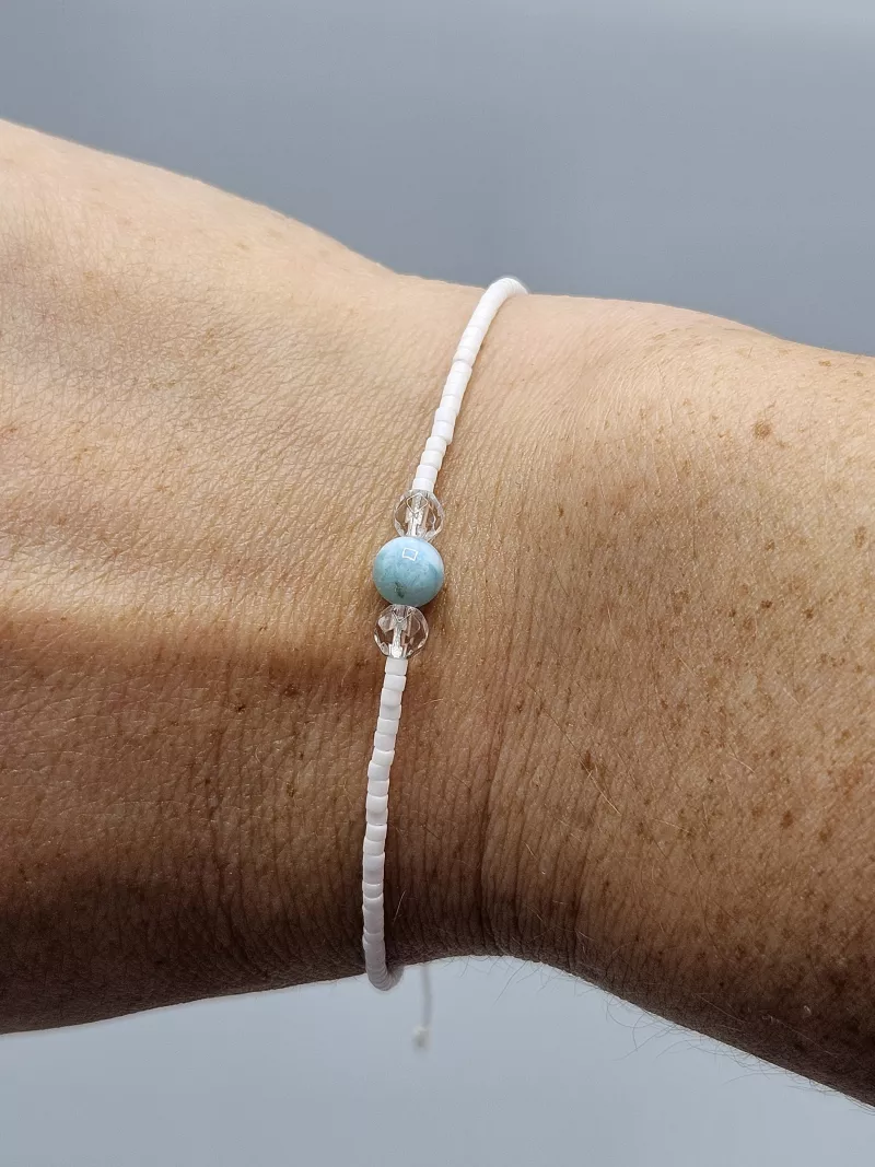 Náramek Larimar a Křišťál a Delica shamballa 17 - 21 cm
