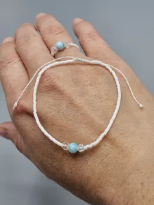 Náramek Larimar a Křišťál a Delica shamballa 17 - 21 cm