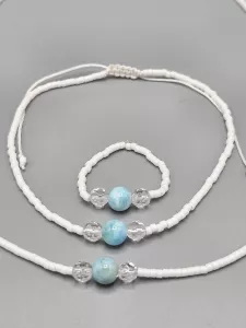 Náramek Larimar a Křišťál a Delica shamballa 17 - 21 cm