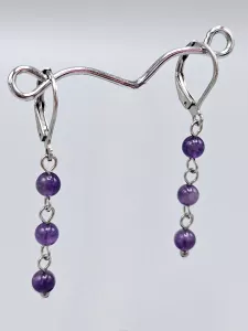 Náušnice - Ametyst - tři kuličky - krásná sytá barva