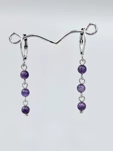 Náušnice - Ametyst - tři kuličky - krásná sytá barva