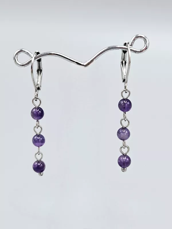 Náušnice - Ametyst - tři kuličky - krásná sytá barva