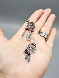 Náušnice - Lapač snů s Ametystem - krásná sytá barva