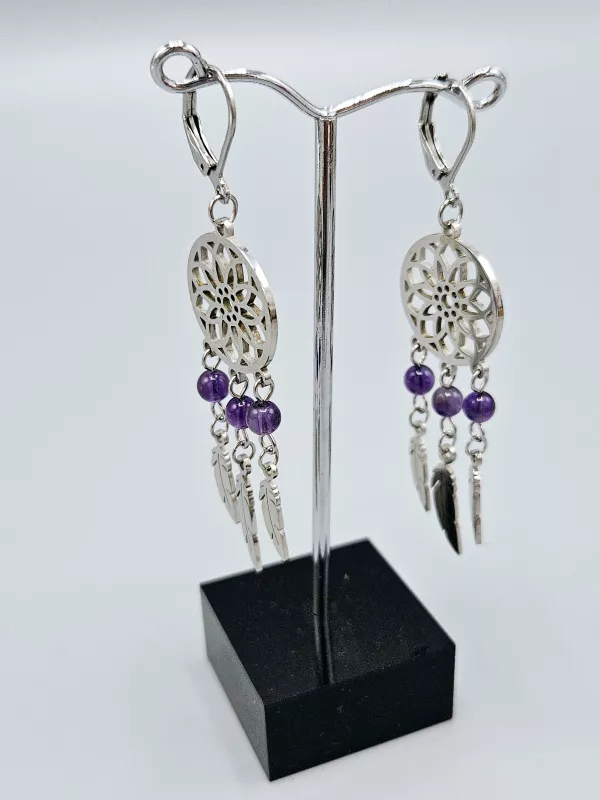 Náušnice - Lapač snů s Ametystem - krásná sytá barva