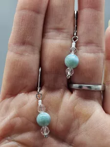 Náušnice Larimar 7 mm a Křišťál a Delica