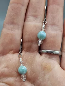 Náušnice Larimar 7 mm a Křišťál a Delica