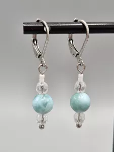 Náušnice Larimar 7 mm a Křišťál a Delica