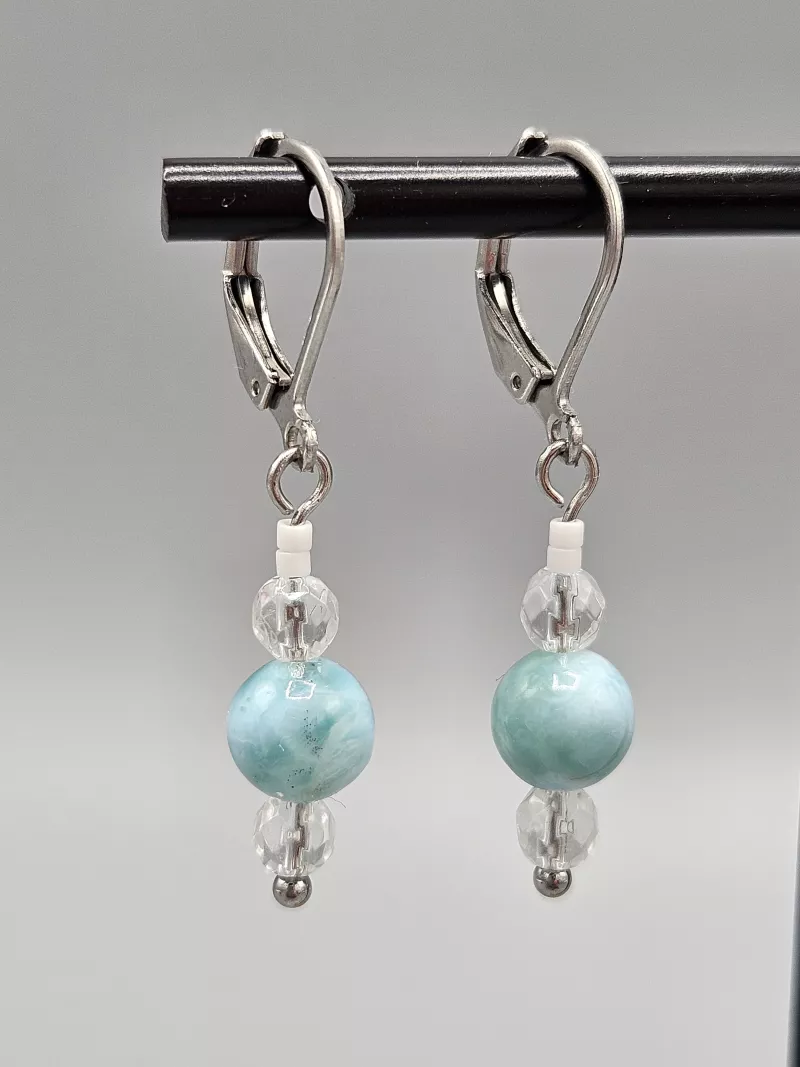 Náušnice Larimar 7 mm a Křišťál a Delica