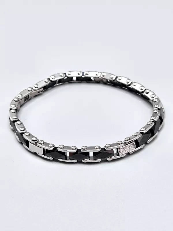 Ocelový náramek - Černá keramika