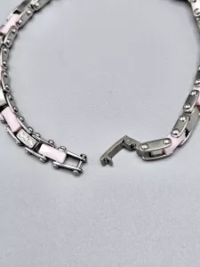 Ocelový náramek - Růžová keramika