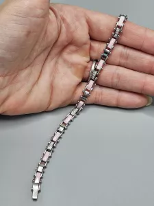 Ocelový náramek - Růžová keramika