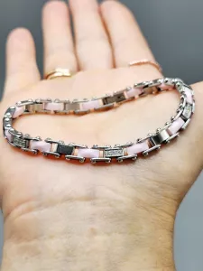 Ocelový náramek - Růžová keramika