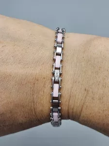 Ocelový náramek - Růžová keramika