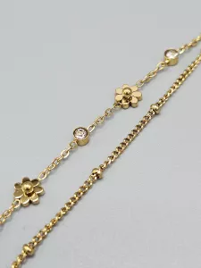 Ocelový náramek s kytičkami ve zlatém provedení