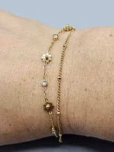 Ocelový náramek s kytičkami ve zlatém provedení