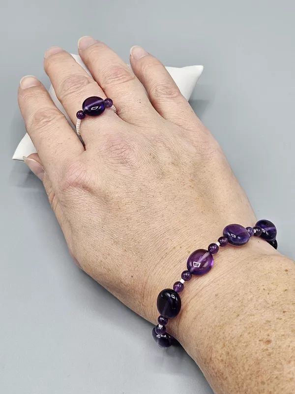 Prsten Ametyst AA troml, kuličky a Delica