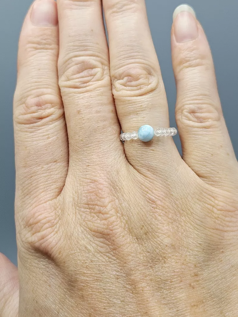 Prsten Larimar a Křišťál 2-3 mm fazetovaný