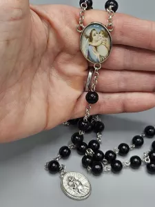 Růženec Svatý Kryštof - černé perly 8 mm