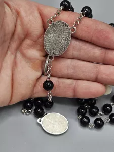 Růženec Svatý Kryštof - černé perly 8 mm