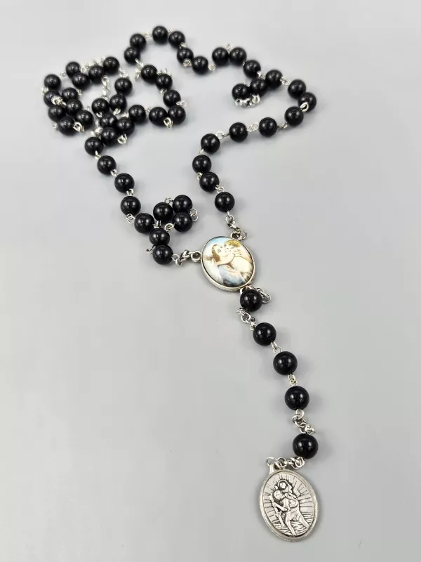 Růženec Svatý Kryštof - černé perly 8 mm