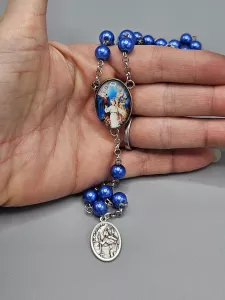 Růženec Svatý Kryštof - modré perly 8 mm