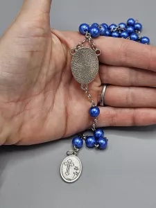 Růženec Svatý Kryštof - modré perly 8 mm