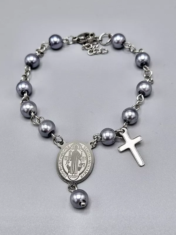 Desátek na ruku - šedé perle 6 mm