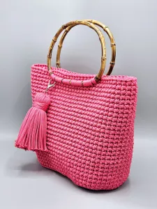 Kabelka do ruky - koš velký s bambusovými uchy magenta