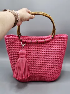 Kabelka do ruky - koš velký s bambusovými uchy magenta