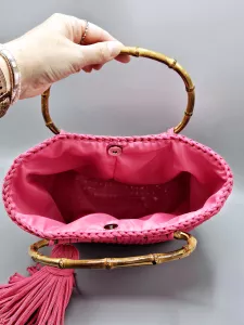 Kabelka do ruky - koš velký s bambusovými uchy magenta
