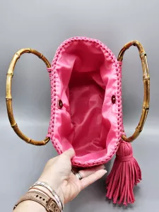 Kabelka do ruky - koš velký s bambusovými uchy magenta