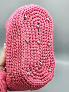 Kabelka do ruky - koš velký s bambusovými uchy magenta