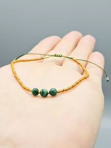 Miyuki Delica náramek shamballa - odstín hořčicový s kuličkami Malachitu 16 - 20 cm