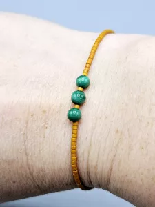 Miyuki Delica náramek shamballa - odstín hořčicový s kuličkami Malachitu 16 - 20 cm