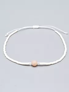 Miyuki Delica náramek shamballa - odstín smetanová s růžovým Opálem 16 - 20 cm