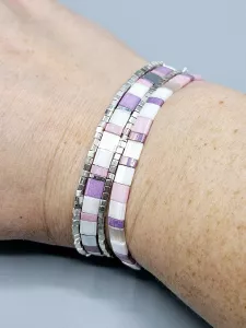 Miyuki Square náramek - odstín stříbrná 16 - 18 cm