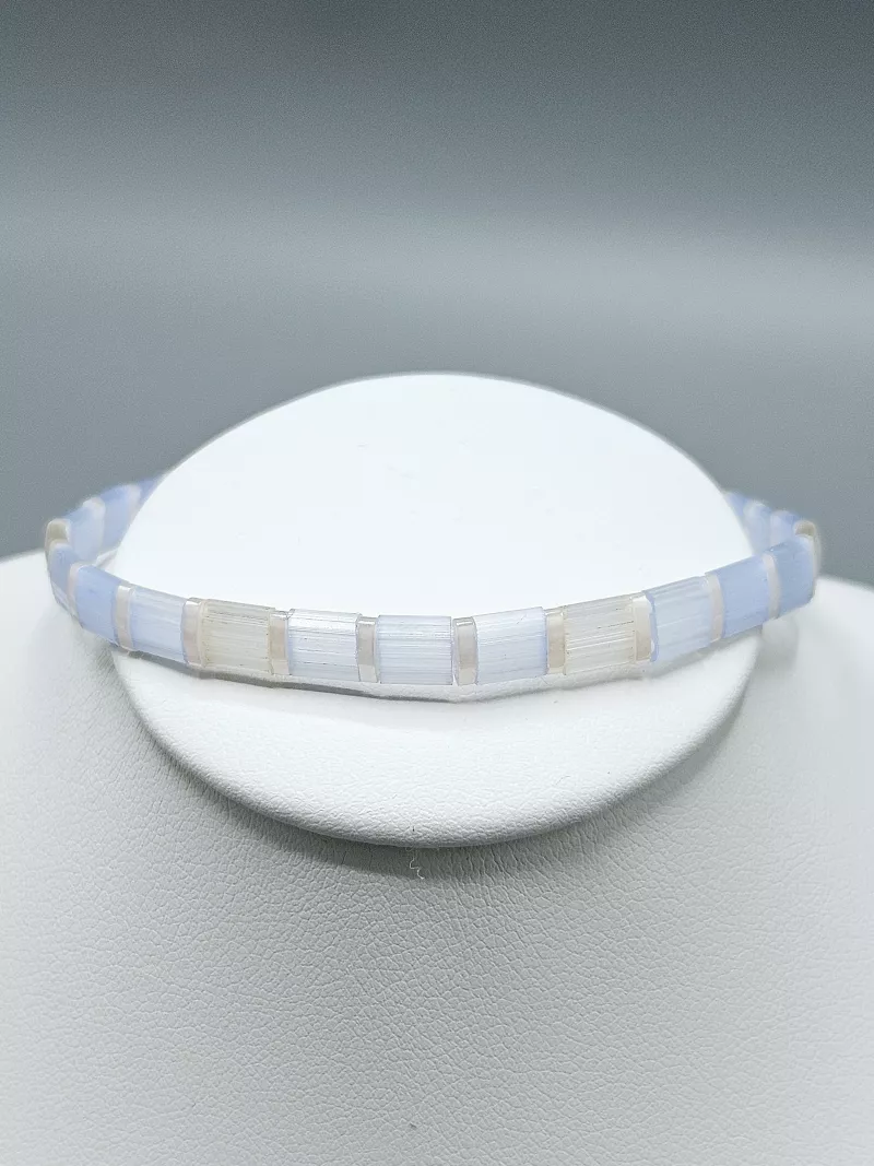 Miyuki Tila náramek - odstín hedvábně modrý s broskvovou 17 cm