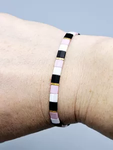 Miyuki Tila náramek - odstín růžovo zlato smetanovo černá 17,5 cm