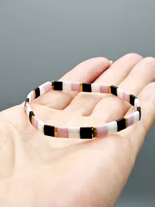 Miyuki Tila náramek - odstín růžovo zlato smetanovo černá 17,5 cm