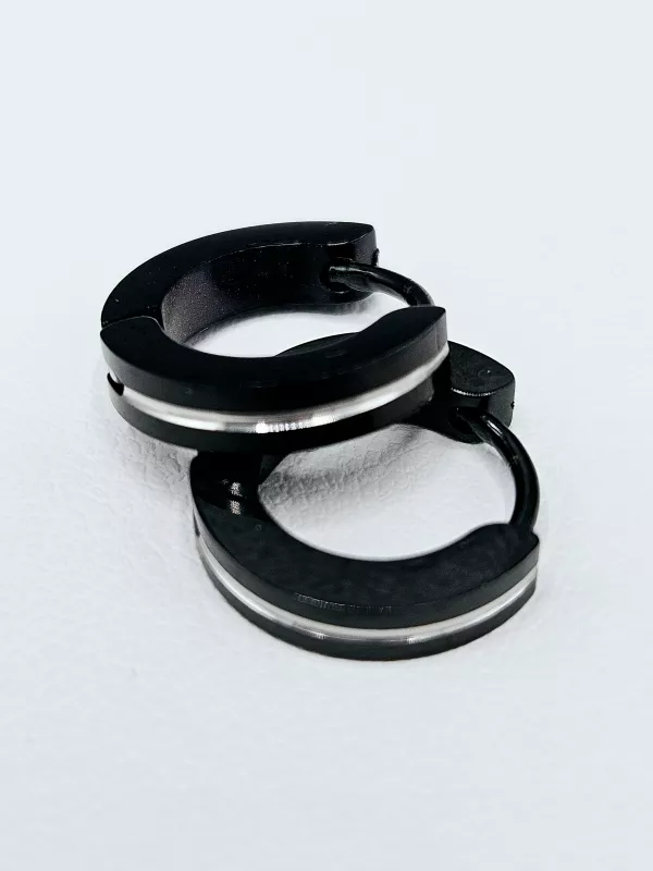 Ocelové náušnice - Černo-stříbrné kruhy