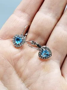 Ocelové náušnice - Modrá srdíčka