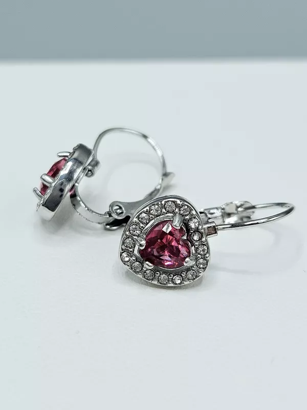 Ocelové náušnice - Růžová srdíčka