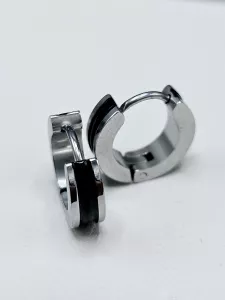 Ocelové náušnice - Stříbrno černé kruhy