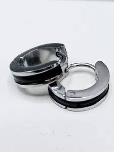 Ocelové náušnice - Stříbrno černé kruhy 