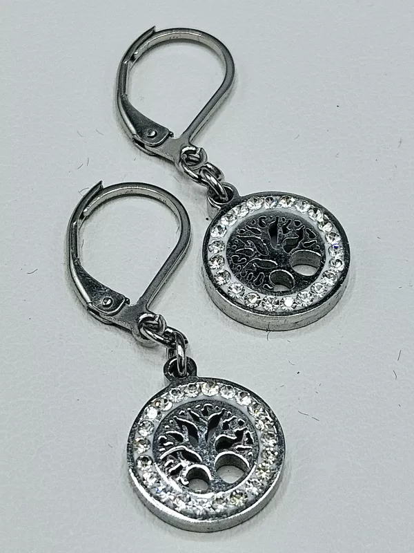 Ocelové náušnice - Strom života v kruhu - zdobený malý