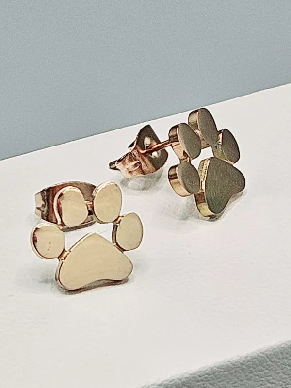 Ocelové náušnice - Tlapky v růžovém provedení