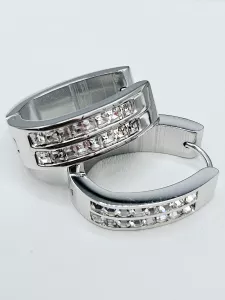 Ocelové náušnice - Zdobené oválky stříbrné barvy velké