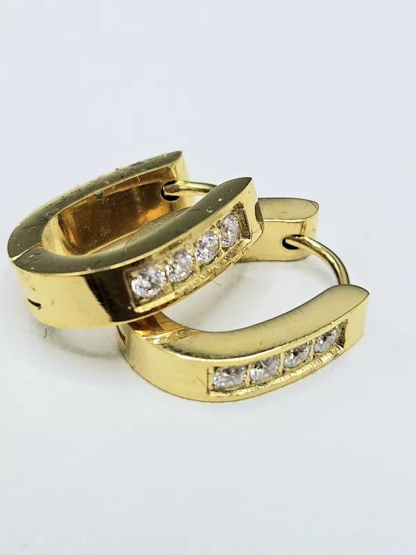 Ocelové náušnice - Zdobené oválky zlaté barvy