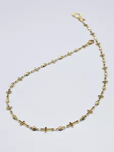 Ocelový náhrdelník - Křížky ve zlatém provedení (45 cm + 5 cm)